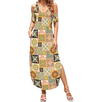 Mele Kalikimaka Hawaii Christmas Summer Maxi Dress Melemele Mama Seamless Floral Motif LT9 Women Beige - Polynesian Pride