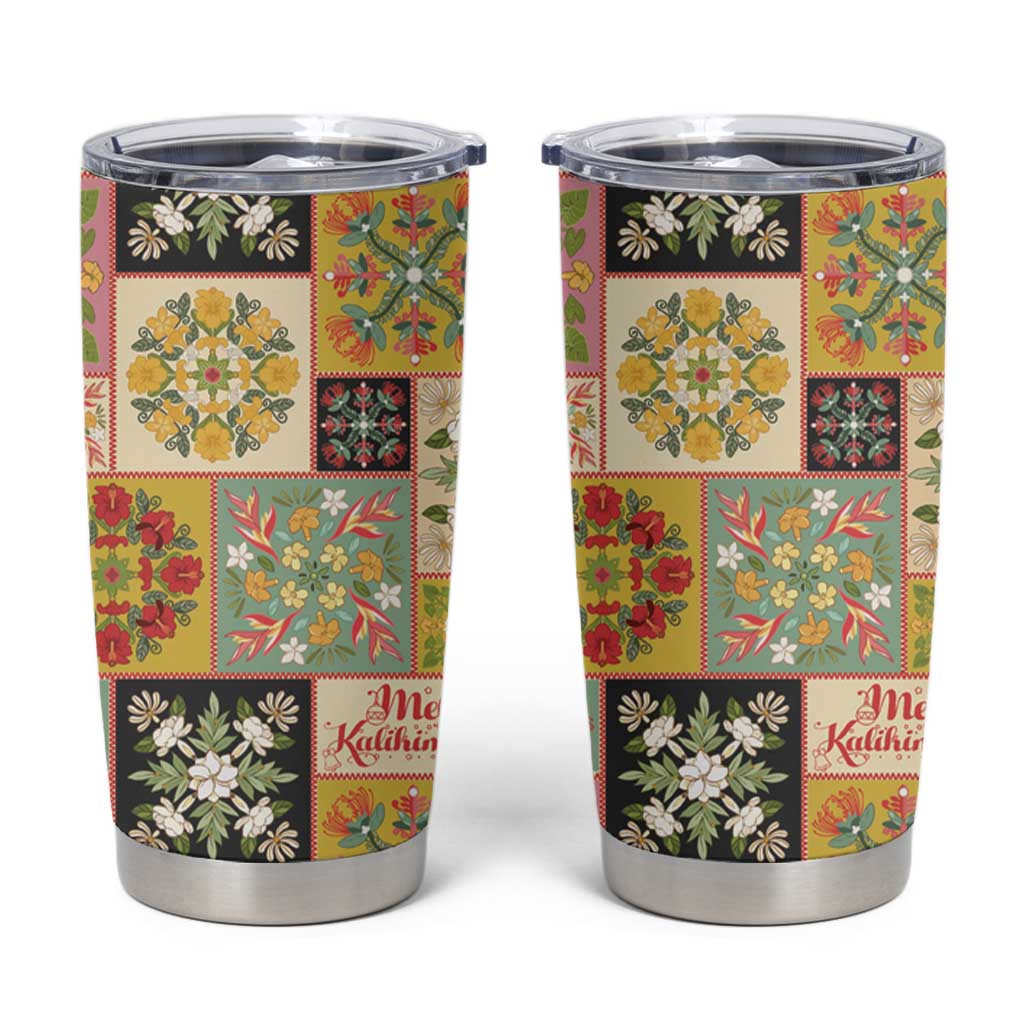 Mele Kalikimaka Hawaii Christmas Tumbler Cup Melemele Mama Seamless Floral Motif LT9 Beige - Polynesian Pride