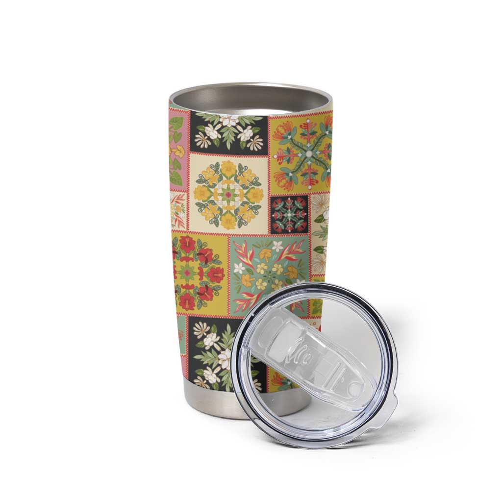 Mele Kalikimaka Hawaii Christmas Tumbler Cup Melemele Mama Seamless Floral Motif LT9 - Polynesian Pride