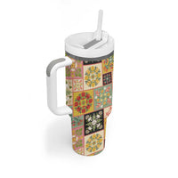 Mele Kalikimaka Hawaii Christmas Tumbler With Handle Melemele Mama Seamless Floral Motif LT9 - Polynesian Pride