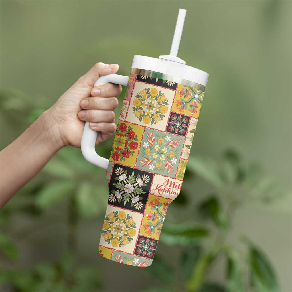 Mele Kalikimaka Hawaii Christmas Tumbler With Handle Melemele Mama Seamless Floral Motif LT9 - Polynesian Pride