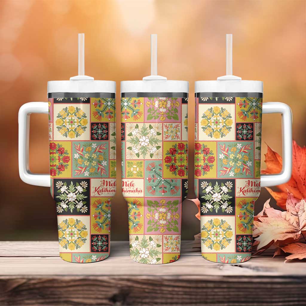 Mele Kalikimaka Hawaii Christmas Tumbler With Handle Melemele Mama Seamless Floral Motif LT9 - Polynesian Pride