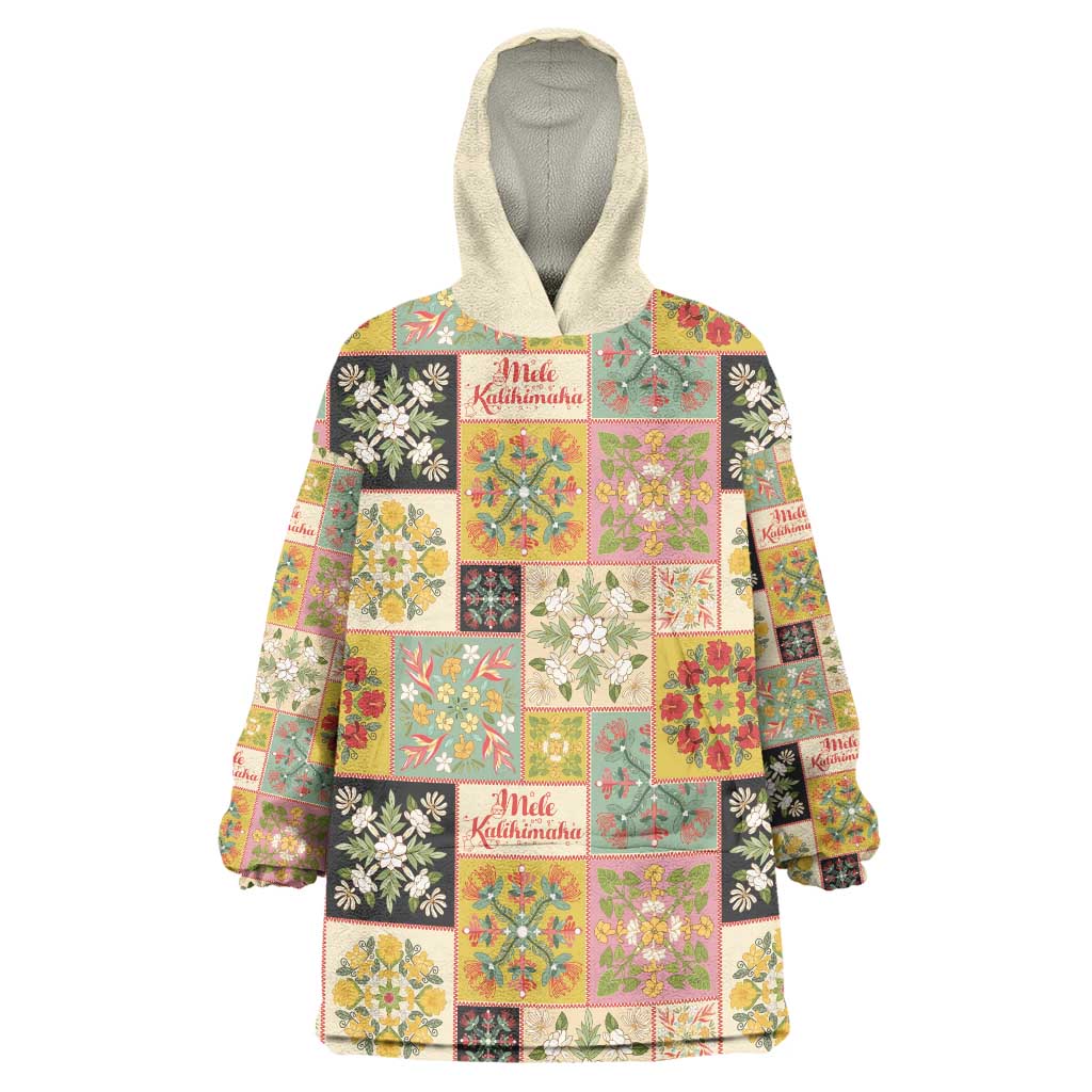 Mele Kalikimaka Hawaii Christmas Wearable Blanket Hoodie Melemele Mama Seamless Floral Motif LT9 One Size Beige - Polynesian Pride