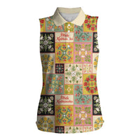 Mele Kalikimaka Hawaii Christmas Women Sleeveless Polo Shirt Melemele Mama Seamless Floral Motif LT9 Female Beige - Polynesian Pride