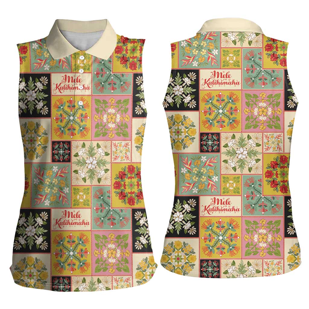 Mele Kalikimaka Hawaii Christmas Women Sleeveless Polo Shirt Melemele Mama Seamless Floral Motif LT9 - Polynesian Pride