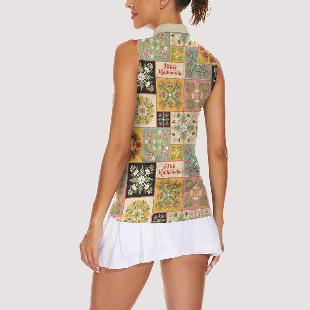 Mele Kalikimaka Hawaii Christmas Women Sleeveless Polo Shirt Melemele Mama Seamless Floral Motif LT9 - Polynesian Pride