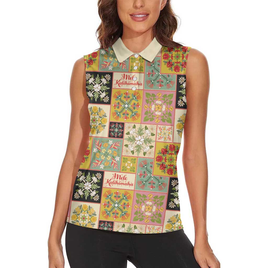 Mele Kalikimaka Hawaii Christmas Women Sleeveless Polo Shirt Melemele Mama Seamless Floral Motif LT9 - Polynesian Pride
