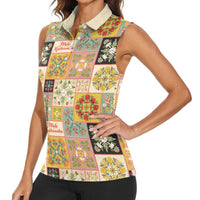 Mele Kalikimaka Hawaii Christmas Women Sleeveless Polo Shirt Melemele Mama Seamless Floral Motif LT9 - Polynesian Pride