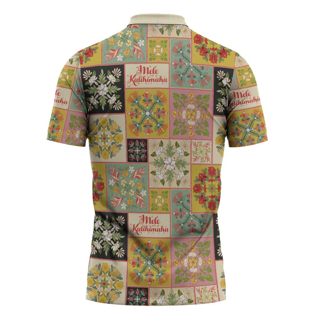 Mele Kalikimaka Hawaii Christmas Zipper Polo Shirt Melemele Mama Seamless Floral Motif LT9 - Polynesian Pride