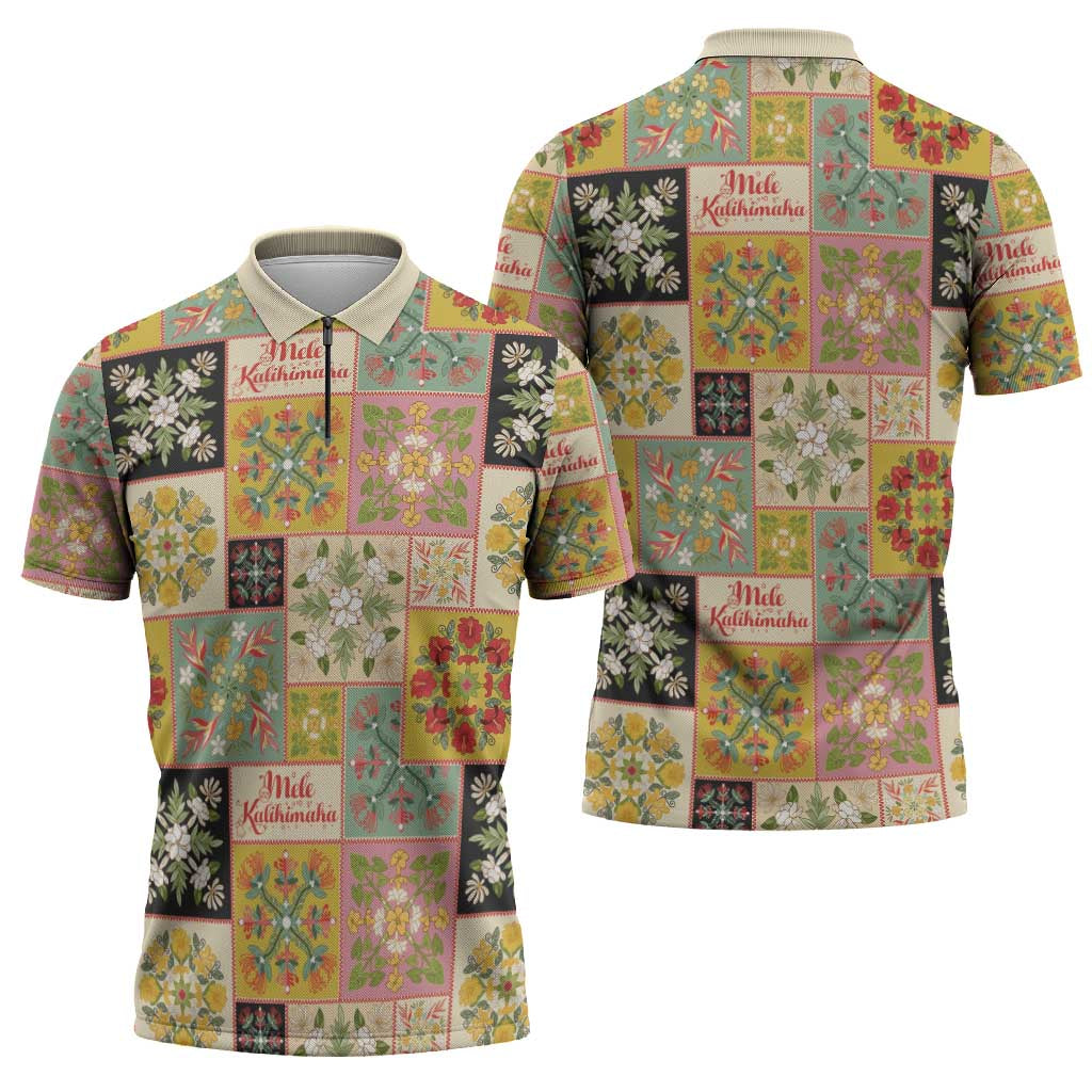 Mele Kalikimaka Hawaii Christmas Zipper Polo Shirt Melemele Mama Seamless Floral Motif LT9 - Polynesian Pride