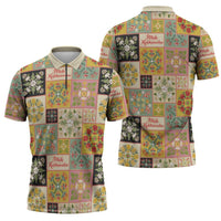 Mele Kalikimaka Hawaii Christmas Zipper Polo Shirt Melemele Mama Seamless Floral Motif LT9 - Polynesian Pride