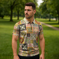 Mele Kalikimaka Hawaii Christmas Zipper Polo Shirt Melemele Mama Seamless Floral Motif LT9 - Polynesian Pride