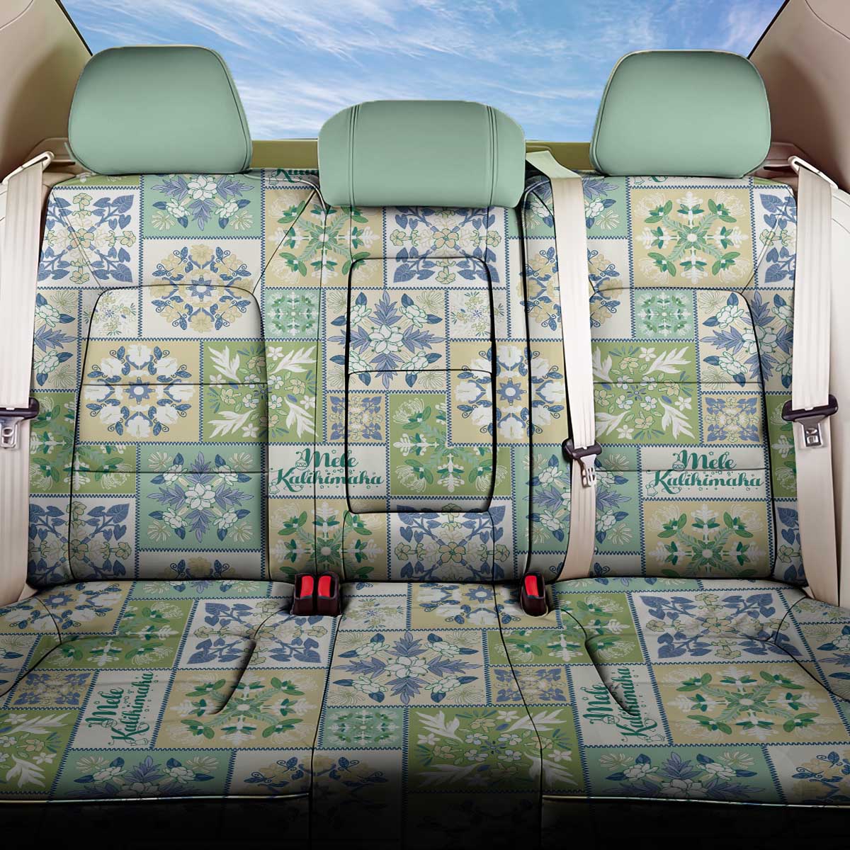 Mele Kalikimaka Hawaii Christmas Back Car Seat Cover Omaomao Seamless Floral Motif LT9 One Size Green - Polynesian Pride