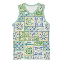 Mele Kalikimaka Hawaii Christmas Basketball Jersey Omaomao Seamless Floral Motif LT9 Unisex Green - Polynesian Pride