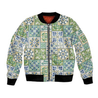 Mele Kalikimaka Hawaii Christmas Bomber Jacket Omaomao Seamless Floral Motif LT9 Unisex Green - Polynesian Pride