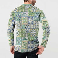 Mele Kalikimaka Hawaii Christmas Button Sweatshirt Omaomao Seamless Floral Motif - Polynesian Pride