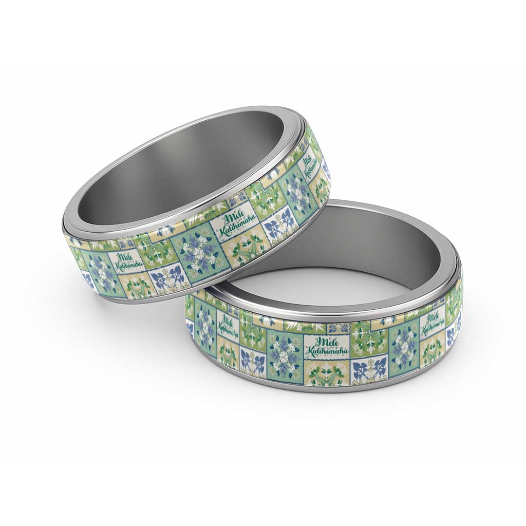 Mele Kalikimaka Hawaii Christmas Classic Ring Omaomao Seamless Floral Motif LT9 Sliver Green - Polynesian Pride
