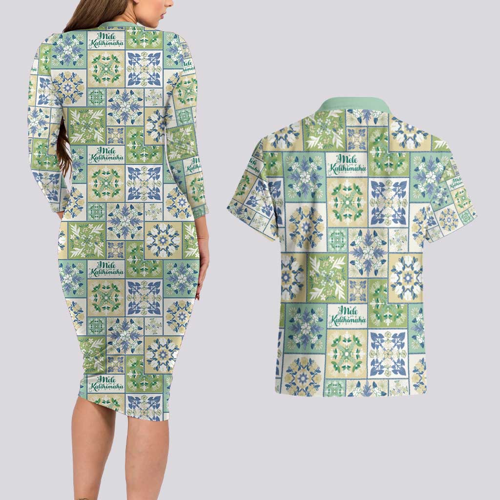 Mele Kalikimaka Hawaii Christmas Couples Matching Long Sleeve Bodycon Dress and Hawaiian Shirt Omaomao Seamless Floral Motif LT9 - Polynesian Pride