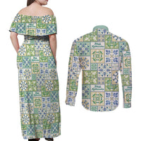 Mele Kalikimaka Hawaii Christmas Couples Matching Off Shoulder Maxi Dress and Long Sleeve Button Shirt Omaomao Seamless Floral Motif LT9 - Polynesian Pride
