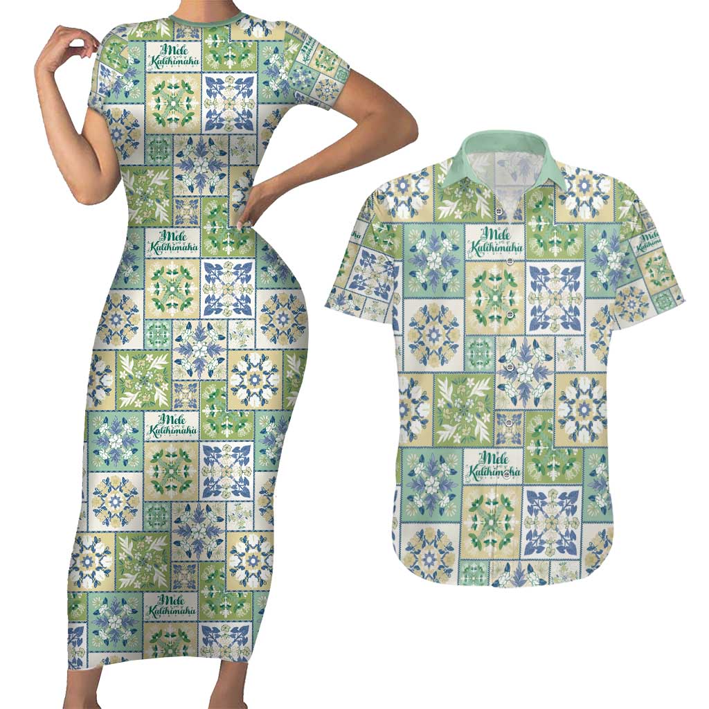 Mele Kalikimaka Hawaii Christmas Couples Matching Short Sleeve Bodycon Dress and Hawaiian Shirt Omaomao Seamless Floral Motif - Polynesian Pride