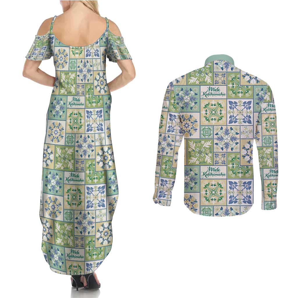 Mele Kalikimaka Hawaii Christmas Couples Matching Summer Maxi Dress and Long Sleeve Button Shirt Omaomao Seamless Floral Motif LT9 - Polynesian Pride
