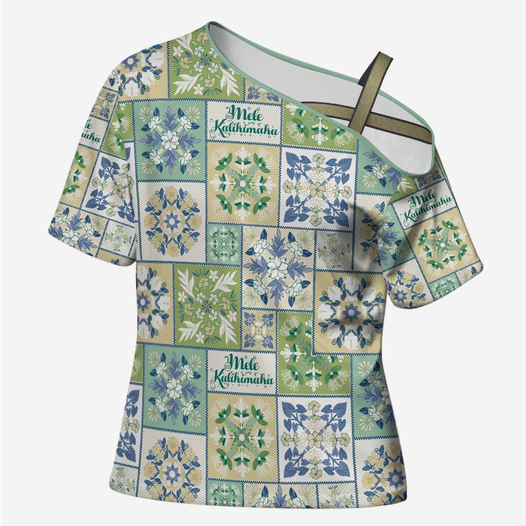Mele Kalikimaka Hawaii Christmas Cross Shoulder Shirt Omaomao Seamless Floral Motif LT9 Female Green - Polynesian Pride