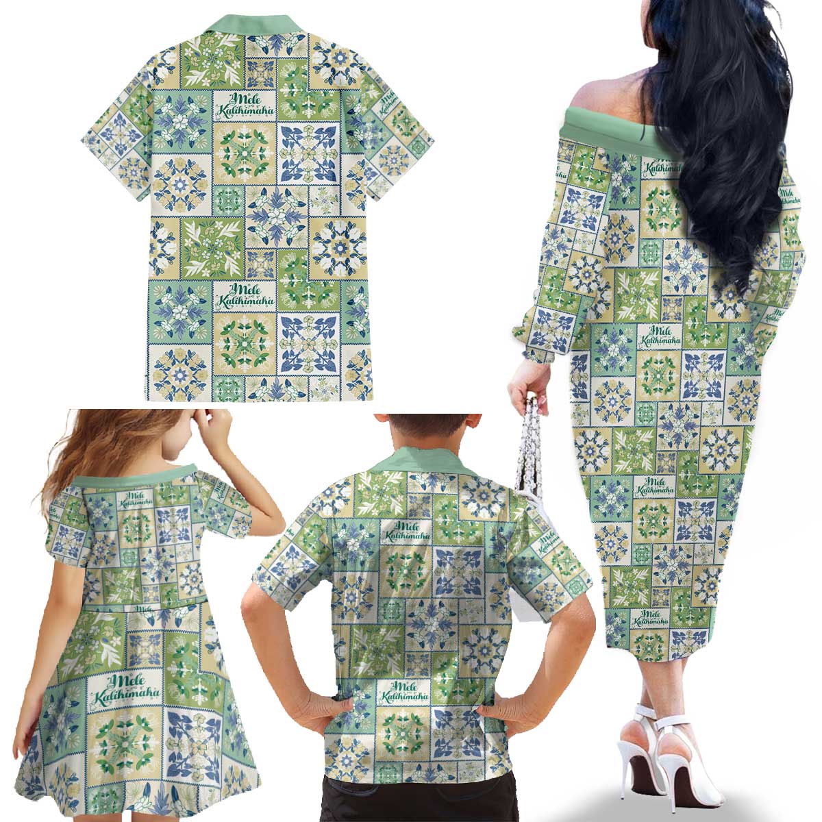 Mele Kalikimaka Hawaii Christmas Family Matching Off The Shoulder Long Sleeve Dress and Hawaiian Shirt Omaomao Seamless Floral Motif LT9 - Polynesian Pride