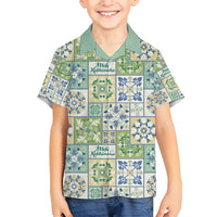 Mele Kalikimaka Hawaii Christmas Family Matching Off Shoulder Short Dress and Hawaiian Shirt Omaomao Seamless Floral Motif LT9 Son's Shirt Green - Polynesian Pride