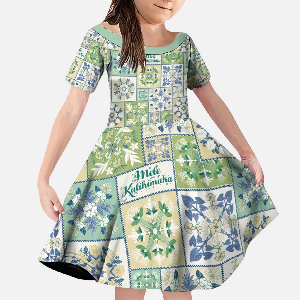 Mele Kalikimaka Hawaii Christmas Family Matching Tank Maxi Dress and Hawaiian Shirt Omaomao Seamless Floral Motif LT9 Daughter's Dress Green - Polynesian Pride
