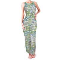 Mele Kalikimaka Hawaii Christmas Family Matching Tank Maxi Dress and Hawaiian Shirt Omaomao Seamless Floral Motif LT9 Mom's Dress Green - Polynesian Pride