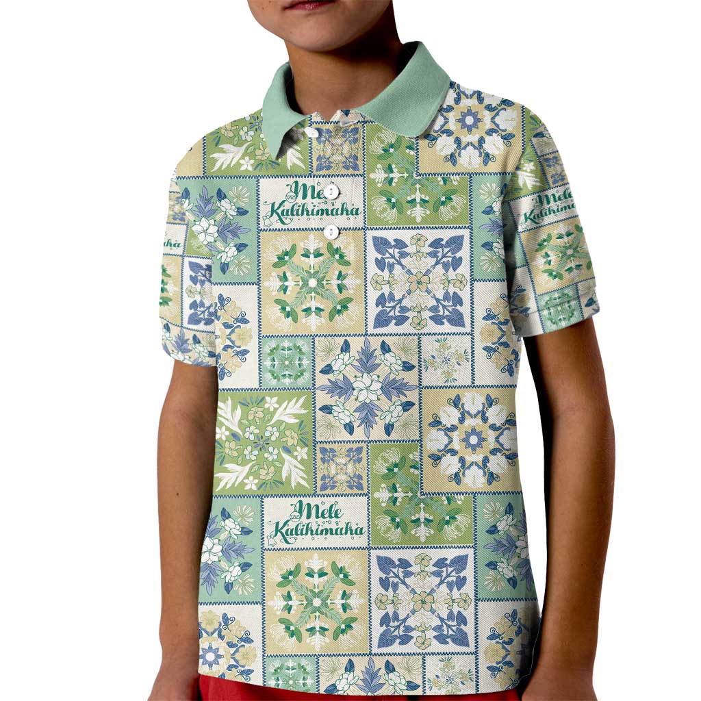 Mele Kalikimaka Hawaii Christmas Kid Polo Shirt Omaomao Seamless Floral Motif LT9 Kid Green - Polynesian Pride