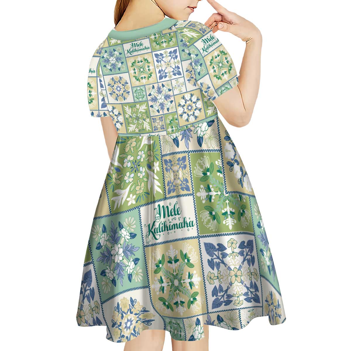 Mele Kalikimaka Hawaii Christmas Kid Short Sleeve Dress Omaomao Seamless Floral Motif LT9 - Polynesian Pride
