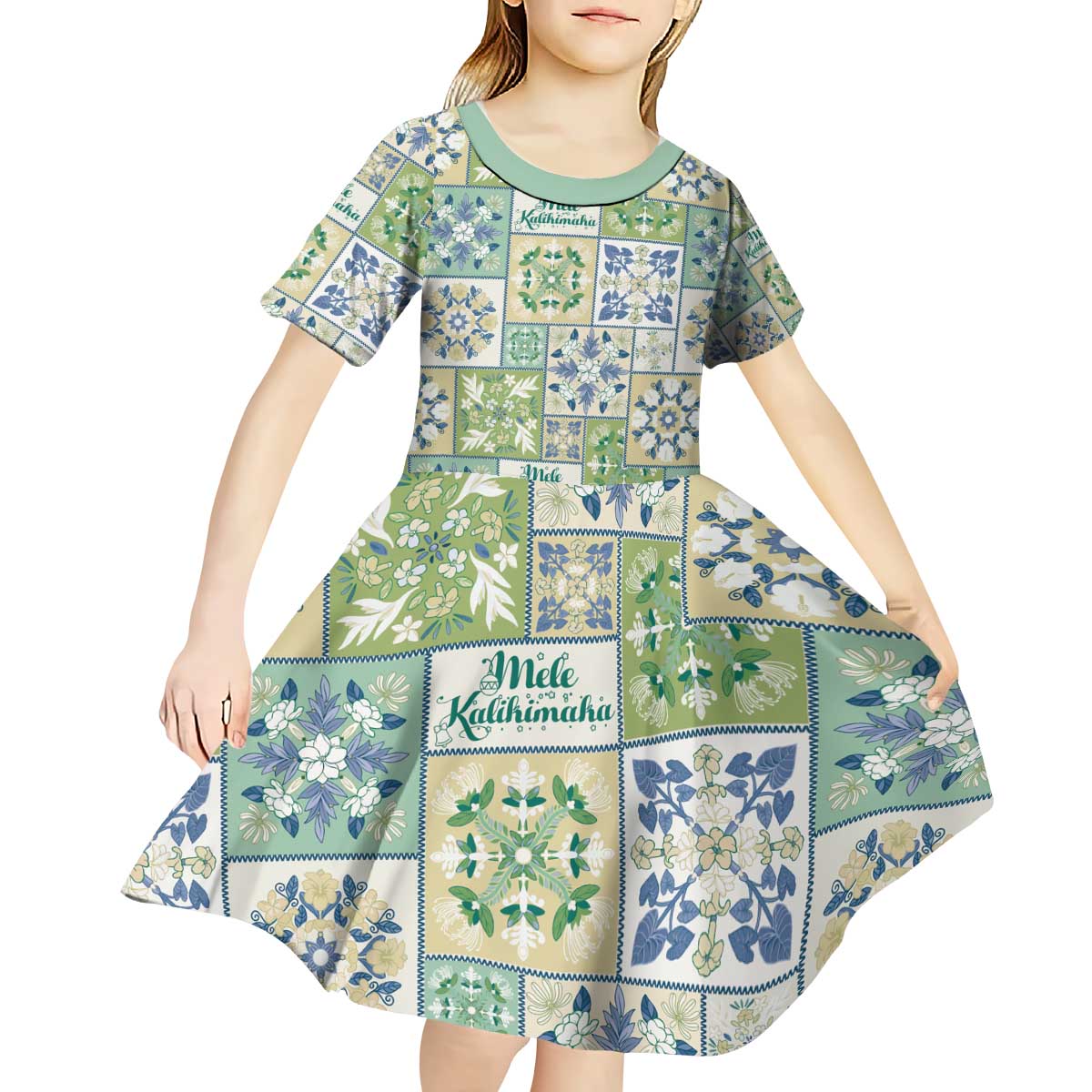 Mele Kalikimaka Hawaii Christmas Kid Short Sleeve Dress Omaomao Seamless Floral Motif LT9 - Polynesian Pride