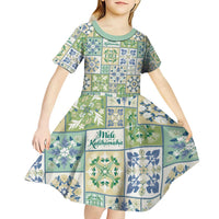 Mele Kalikimaka Hawaii Christmas Kid Short Sleeve Dress Omaomao Seamless Floral Motif LT9 - Polynesian Pride