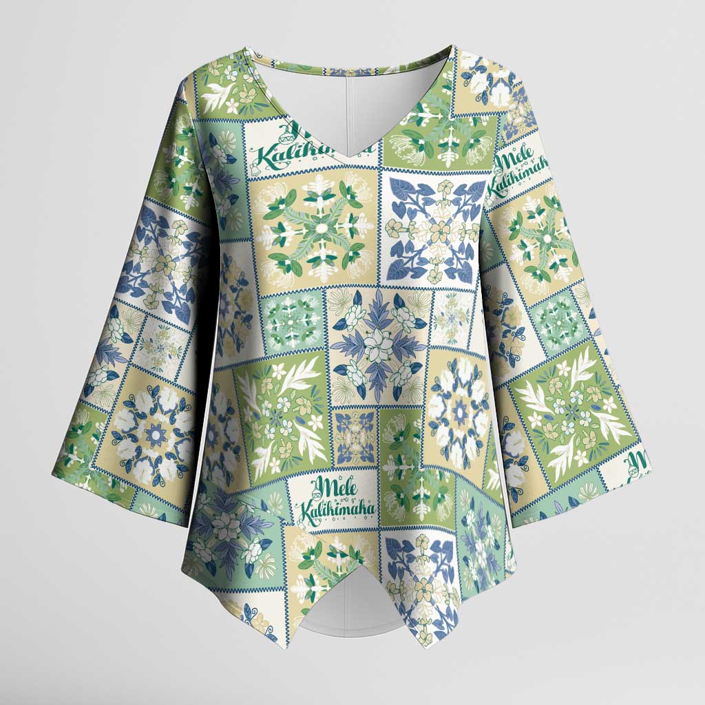 Mele Kalikimaka Hawaii Christmas Kimono Sleeve Blouse Omaomao Seamless Floral Motif LT9 Female Green - Polynesian Pride