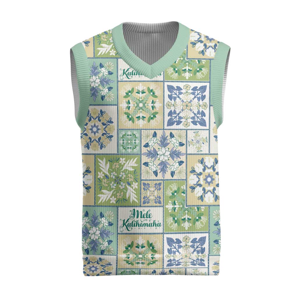 Mele Kalikimaka Hawaii Christmas Knitted V-Neck Vest Omaomao Seamless Floral Motif LT9 Green - Polynesian Pride