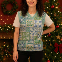 Mele Kalikimaka Hawaii Christmas Knitted V-Neck Vest Omaomao Seamless Floral Motif LT9 - Polynesian Pride
