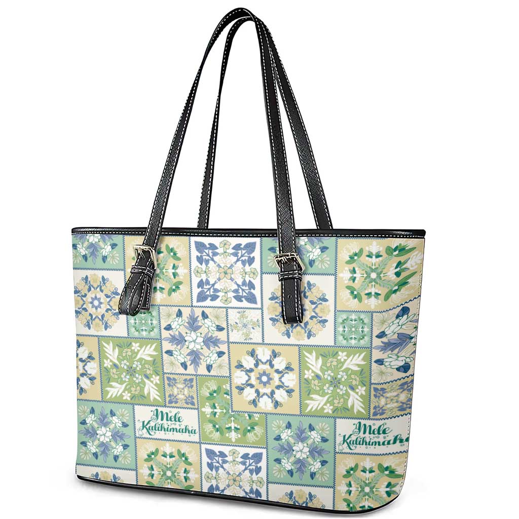 Mele Kalikimaka Hawaii Christmas Leather Tote Bag Omaomao Seamless Floral Motif LT9 - Polynesian Pride