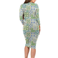 Mele Kalikimaka Hawaii Christmas Long Sleeve Bodycon Dress Omaomao Seamless Floral Motif LT9 - Polynesian Pride