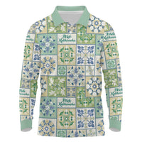 Mele Kalikimaka Hawaii Christmas Long Sleeve Polo Shirt Omaomao Seamless Floral Motif LT9 Green - Polynesian Pride