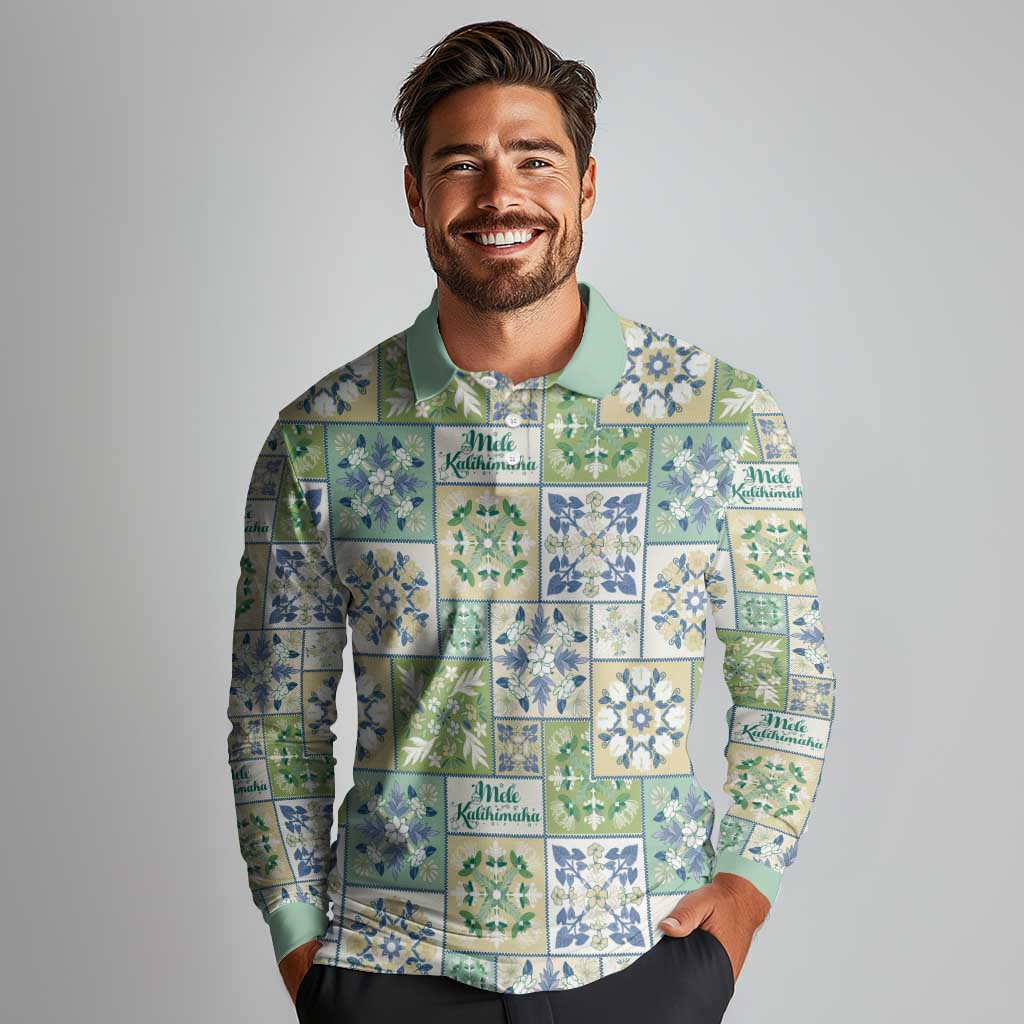 Mele Kalikimaka Hawaii Christmas Long Sleeve Polo Shirt Omaomao Seamless Floral Motif LT9 - Polynesian Pride