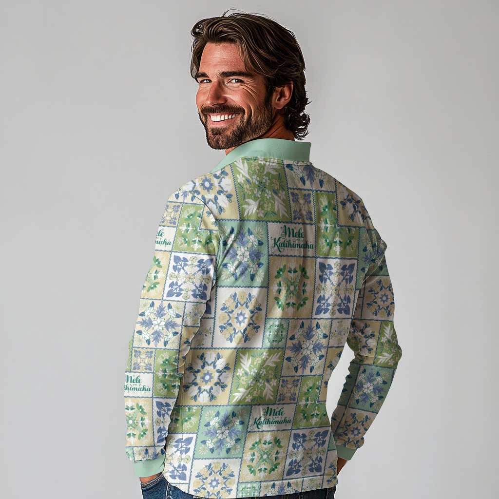 Mele Kalikimaka Hawaii Christmas Long Sleeve Polo Shirt Omaomao Seamless Floral Motif LT9 - Polynesian Pride