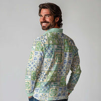Mele Kalikimaka Hawaii Christmas Long Sleeve Polo Shirt Omaomao Seamless Floral Motif LT9 - Polynesian Pride