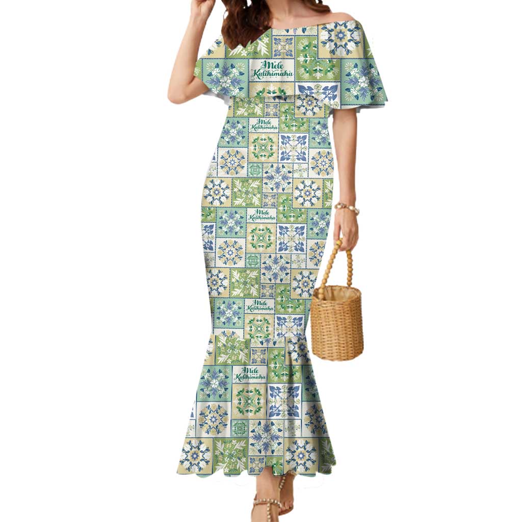 Mele Kalikimaka Hawaii Christmas Mermaid Dress Omaomao Seamless Floral Motif LT9 Women Green - Polynesian Pride
