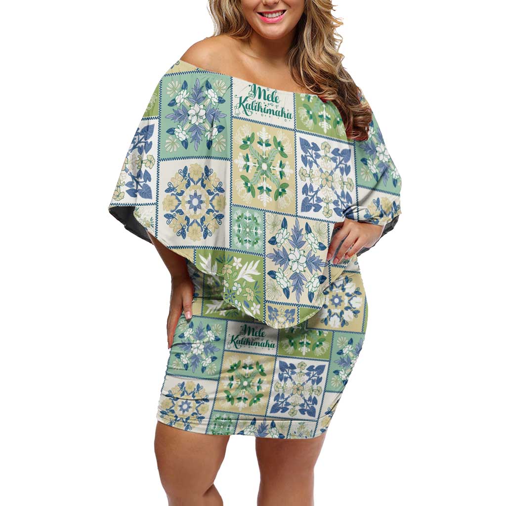 Mele Kalikimaka Hawaii Christmas Off Shoulder Short Dress Omaomao Seamless Floral Motif LT9 Women Green - Polynesian Pride