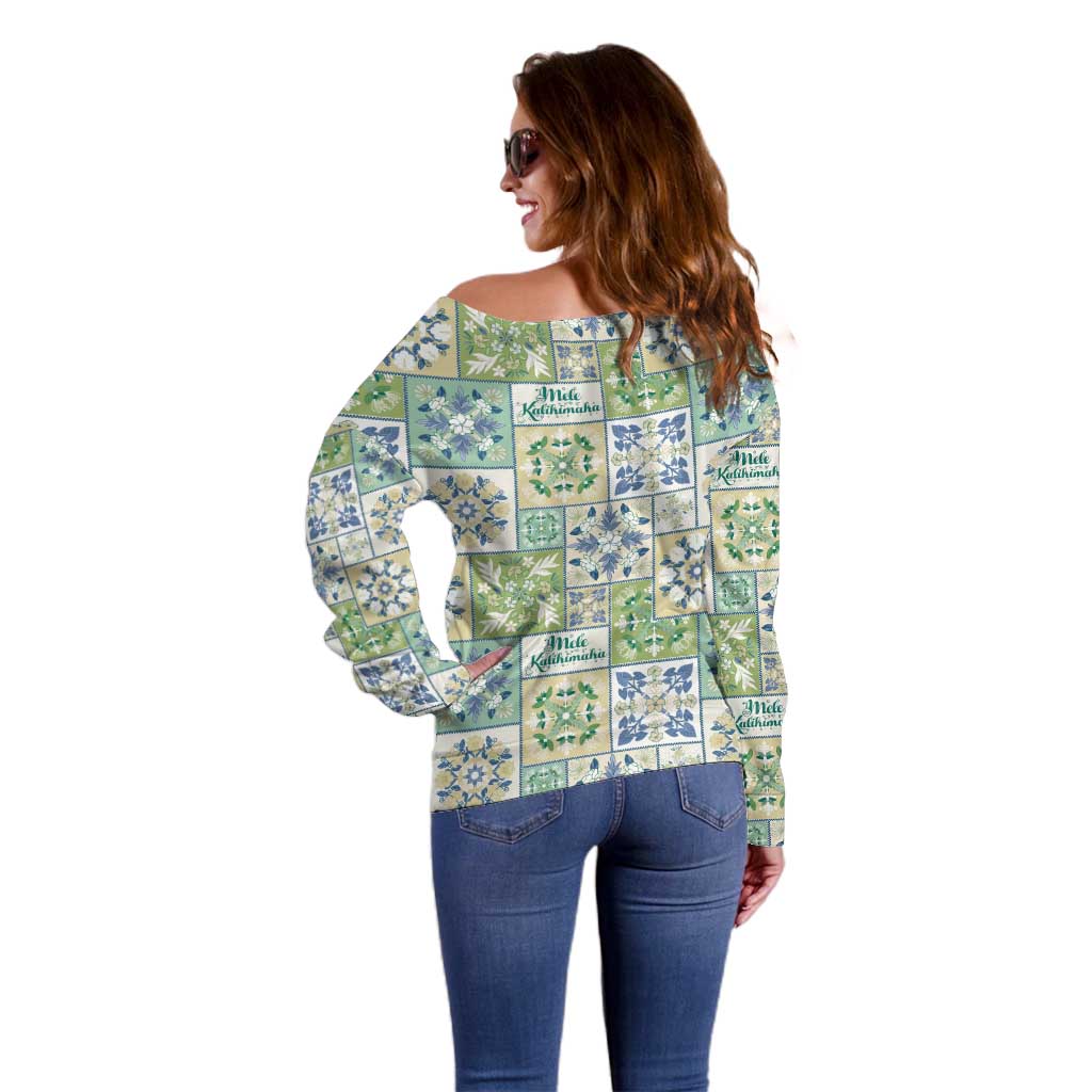 Mele Kalikimaka Hawaii Christmas Off Shoulder Sweater Omaomao Seamless Floral Motif - Polynesian Pride