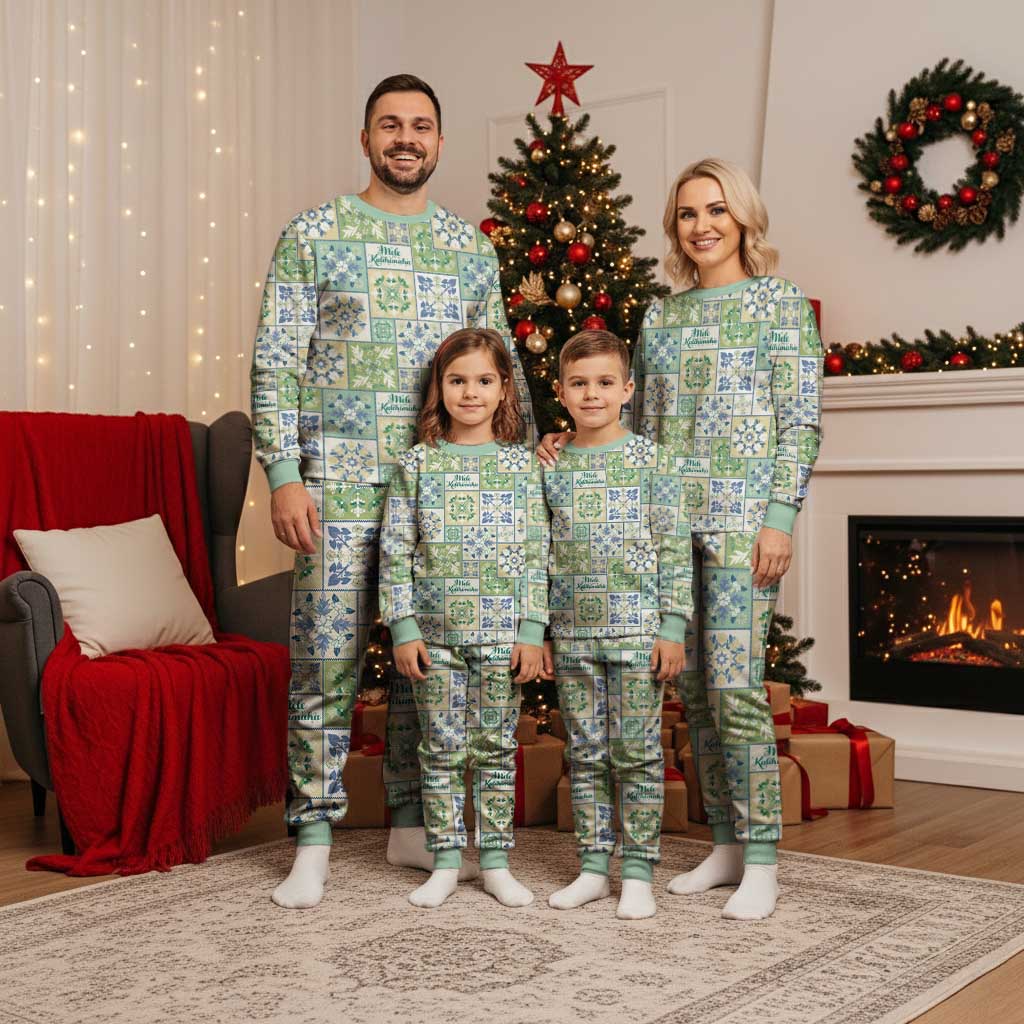 Mele Kalikimaka Hawaii Christmas Pajama Set Omaomao Seamless Floral Motif - Polynesian Pride