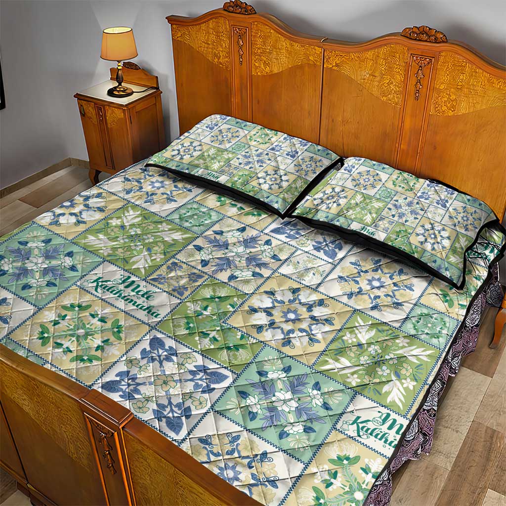 Mele Kalikimaka Hawaii Christmas Quilt Bed Set Omaomao Seamless Floral Motif - Polynesian Pride