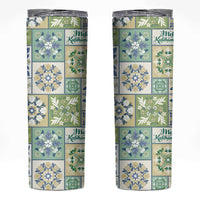 Mele Kalikimaka Hawaii Christmas Skinny Tumbler Omaomao Seamless Floral Motif LT9 Green - Polynesian Pride