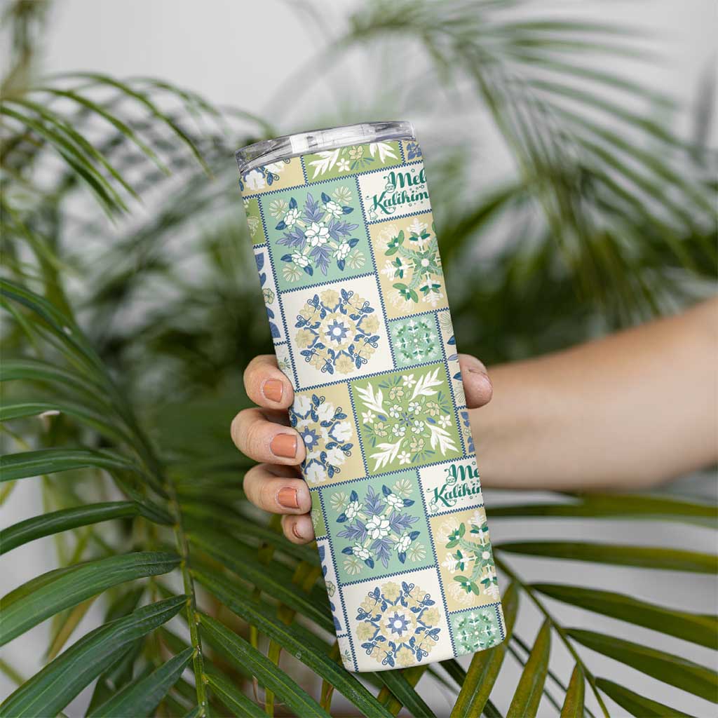 Mele Kalikimaka Hawaii Christmas Skinny Tumbler Omaomao Seamless Floral Motif LT9 - Polynesian Pride
